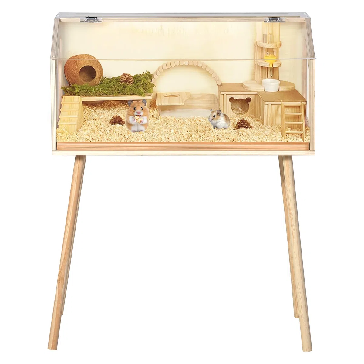 Hamsterkäfig mit Beinen, Großes Hamstergehege mit Acrylglasfenster und zu öffnendem Deckel, Käfige Laufställe für Kleintiere für Meerschweinchen, Chinchillas und Rennmäuse,81x40x102cm