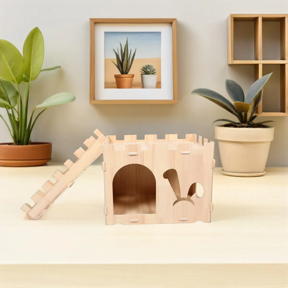 Toyvian Kaninchenhaus aus Holz für Drinnen mit Kletterleiter und Dach Kleintierhaus als Spielbereich und Versteck für Hamster Meerschweinchen und Kaninchen Einfach Aufzubauen