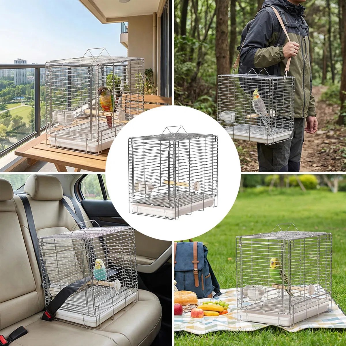 Edelstahl Vogelkäfig mit sicherem Schloss, Haltbarkeit, Transportvogelkäfig für Vögel und Kleintiere, Mehrzweck Haustierkäfig