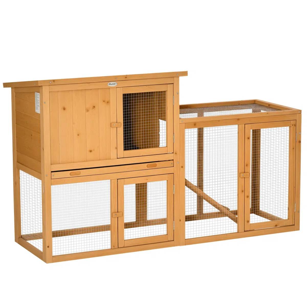 PawHut Kaninchenstall Hasenstall Zwei Etagen mit Rampe 141x60x86 cm Orange | Aus Holz, Kleintierstall, Kleintierhaus, Mehrere Eingänge, Herausnehmbare Bodenwanne, Kleintierkäfig, Outdoor Indoor