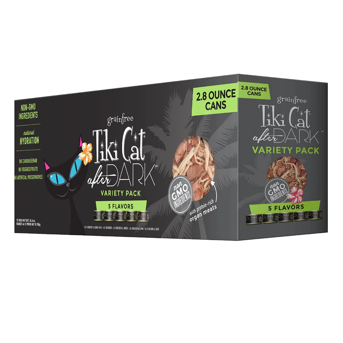 Tiki Cat After Dark Getreidefreies, kohlenhydratarmes Nassfutter mit echtem zerkleinertem Fleisch für Katzen und Kätzchen, 80 ml, 12 Stück, (Verpackung kann variieren)
