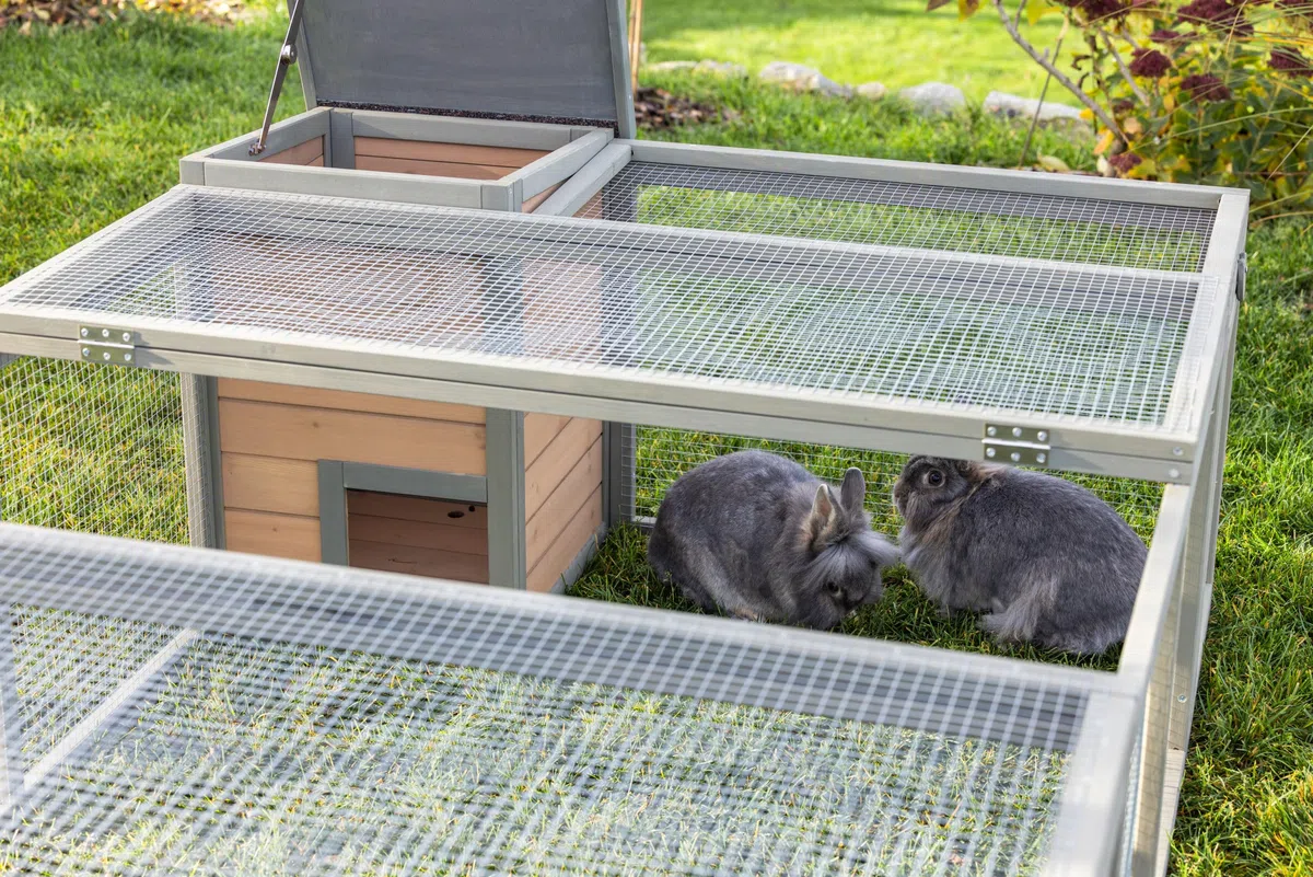 Kerbl Pet Freilaufgehege Luna, Kaninchenauslauf, Fichtenholz, 230 x 115 x 59 cm, mit Gitterdach, 13 mm Stababstand, Schutz vor Wetter