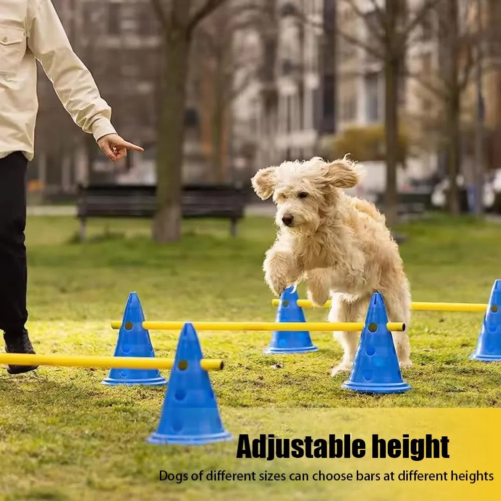 Agility Set Hunde Groß,Hindernisse Hobby Horsing,Agility-Trainingsausrüstung, Ausgestattet mit Hundetunnel,Hürden,8 Slalomstangen,2 Tennisballspielzeugen,Pausenbox, Markierungsstäben,3 Kurzen Stangen