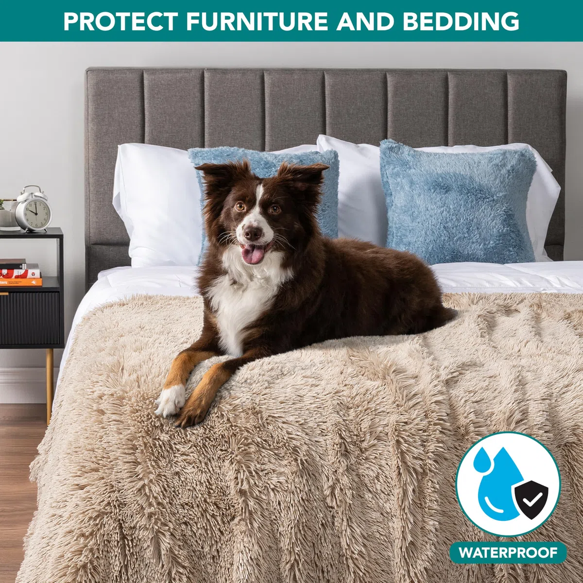 PetAmi Flauschige, wasserdichte Hundedecke, Kunstfell-Haustier-Fleece, Zotteldecke für Hunde und Katzen, flauschiger, weicher Plüsch-Sherpa-Überwurf, Möbelschutz, Sofa, Couch, Queen-Bett, Taupe, 90 x | Auslaufsicher, Kunstfell, Urinier-Unfallschutz, wendb