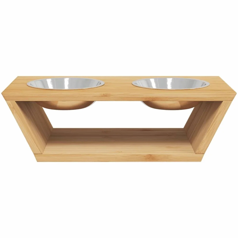 Erhöhte Hundenäpfe mit Bambusrahmen und Edelstahl 35,5x18x10,5 cm, 2 herausnehmbare Futternäpfe 0,35 L, rutschfestes Design für Hund und Welpe, ideal als Futterspender und Wassernapf