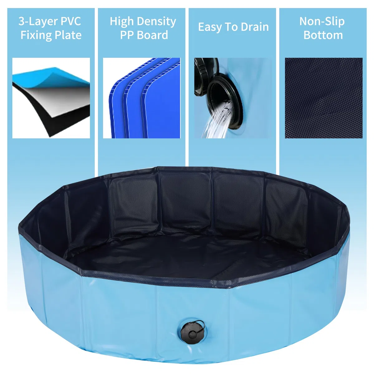 Hundepool, 120x30CM Faltbarer Swimmingpool für Katzen und Hunde, rutschfeste und Verschleißfeste PVC Hundebadewanne Geeignet für Große, Mittlere und Kleine Hunde