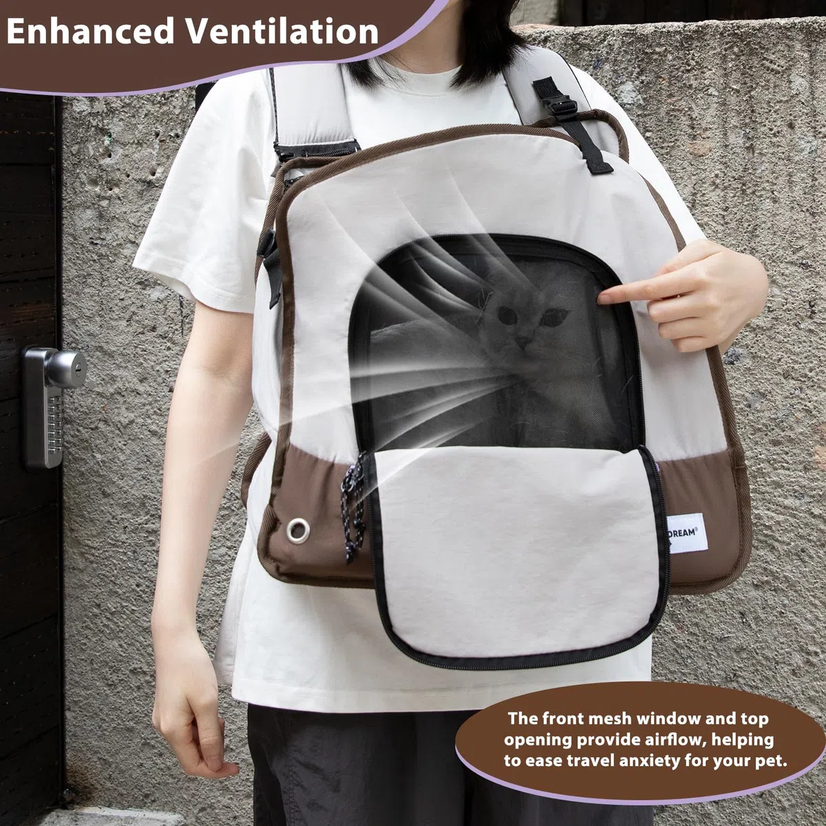 Haustier-Fronttragerucksack, verstellbar, Nylon, wasserdicht, Brusttrage für Katzen und Hunde, mit abnehmbaren Schultergurten, Belüftung vorne und Netzfenster, bis zu 7 kg