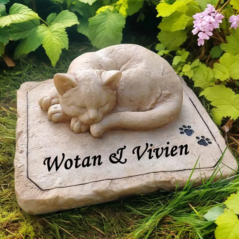 Personalisierte Katzen-Gedenksteine mit schlafender Katze, Grabmarkierungen, Friedhofssteine, graviert mit jedem Wort