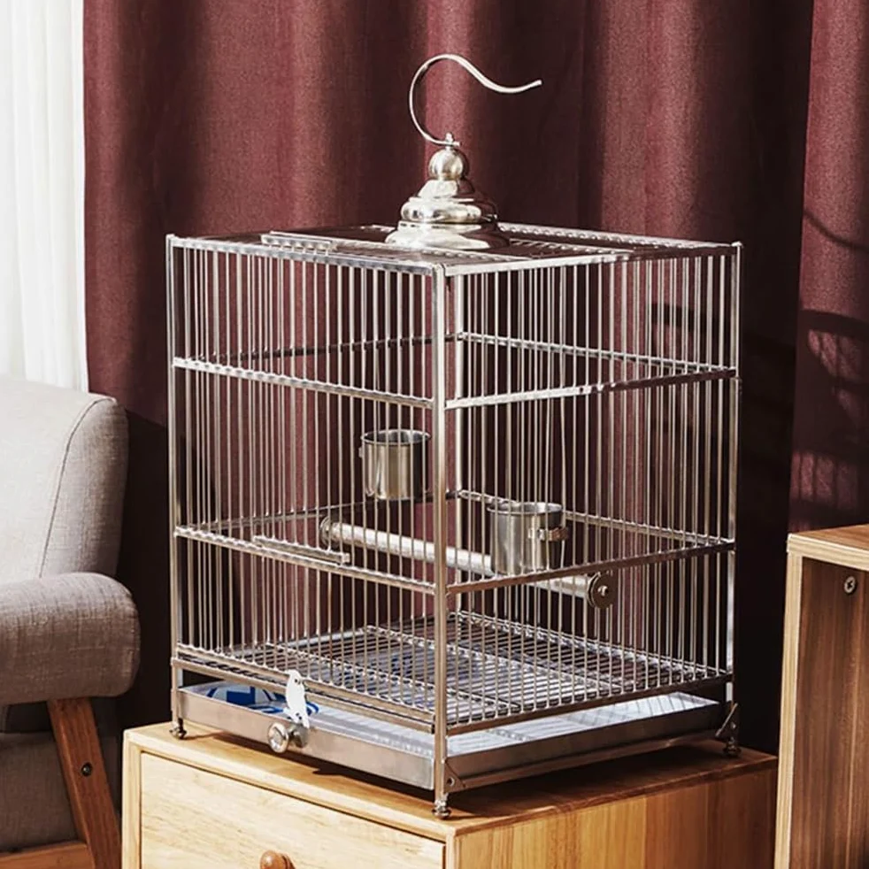 Voliere Vogelkäfig aus Edelstahl mit ausziehbarem Chassis. Langlebig. Leicht zu reinigen. Ideal for kleine bis mittelgroße Vögel