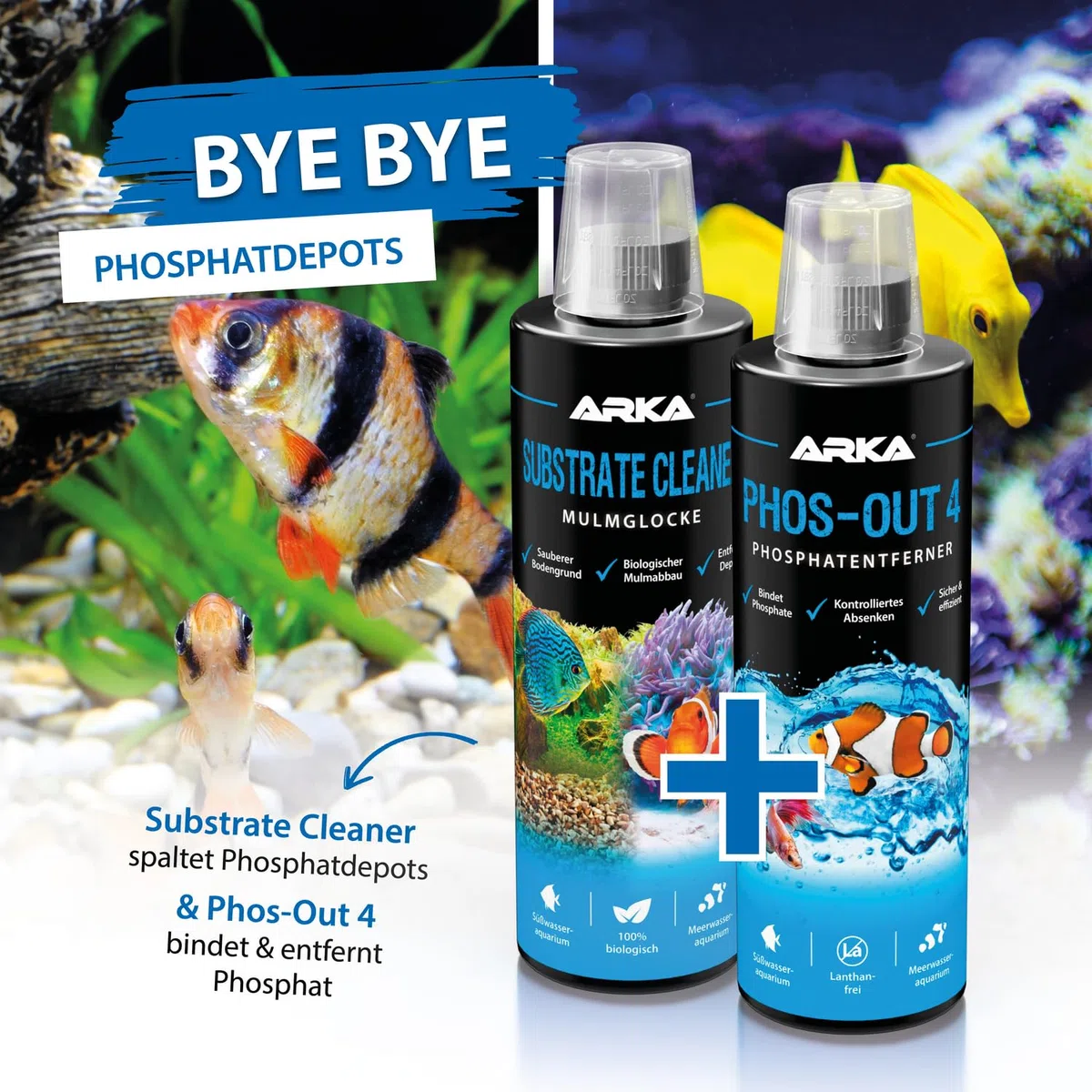 Bodengrundreiniger Aquarium 118 ml – biologischer Mulmabbau ohne Mulmglocke – entfernt Mulm, Futterreste & Schlamm – für Süß- & Meerwasser – ARKA Substrate Cleaner