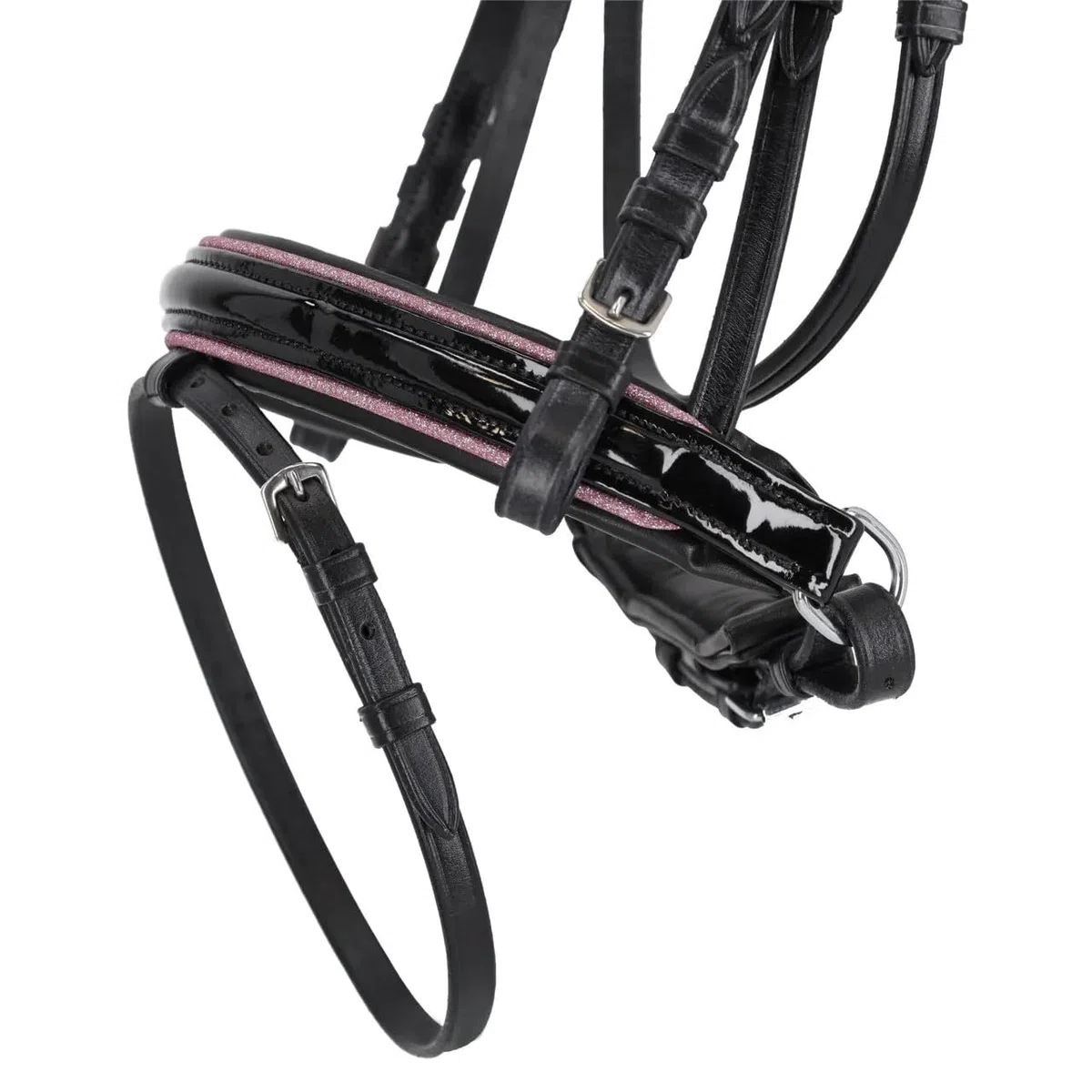 NETPROSHOP Leder Trense Bixie mit Herz-Straßsteinchen weich gepolstert Shetty und Mini Shetty, Groesse:Shetty, Farbe:Rosa