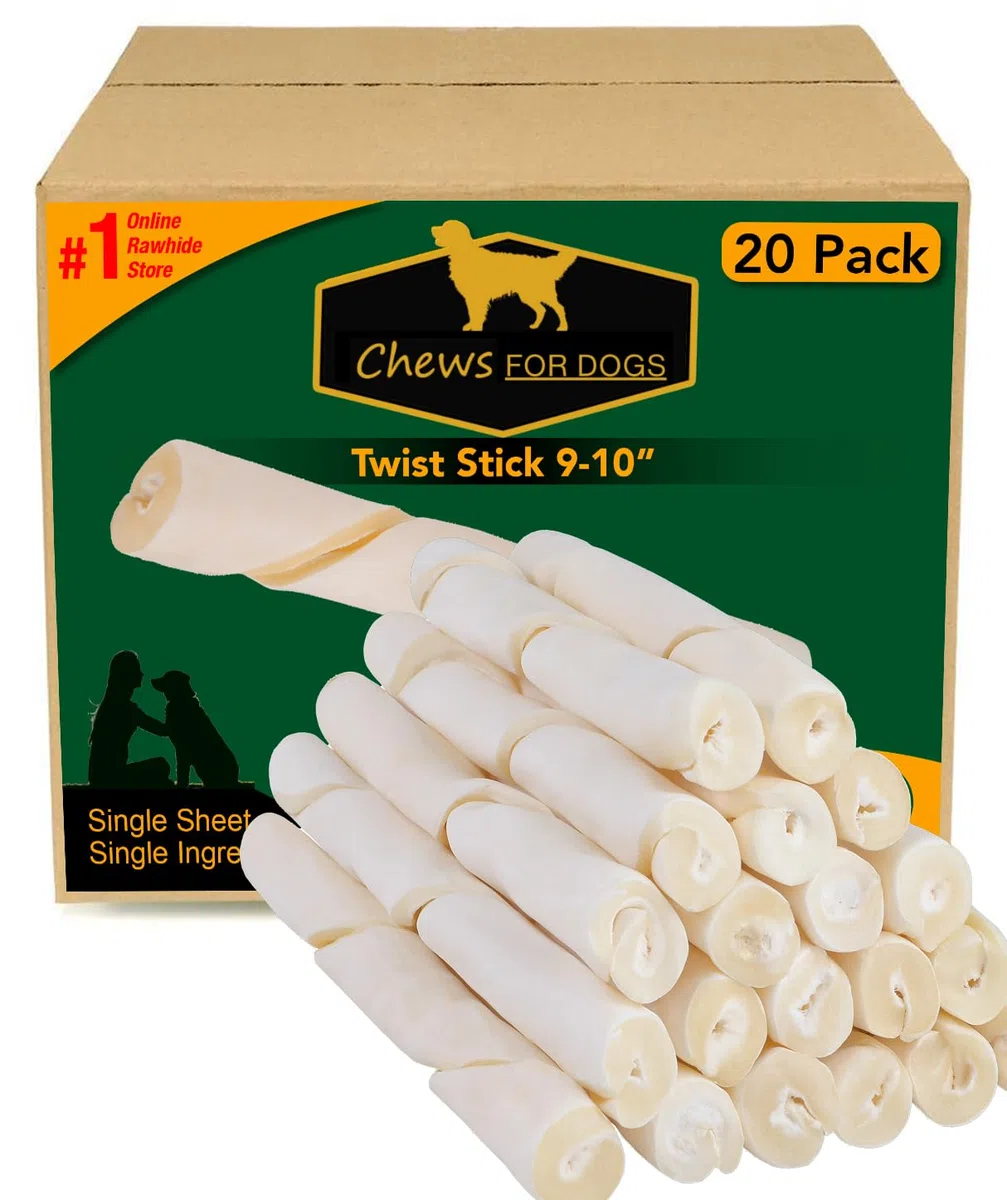 Golden Chews Natural Roll Twist Sticks Hundeleckerlis, 23-25 cm, 20 Stück Extra dick, Einzelplatte.