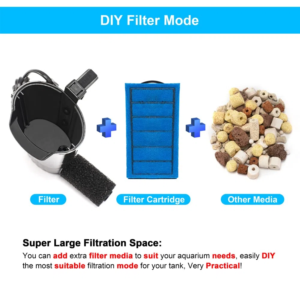 DaToo Aquarium-Power-Filter für Aquarien, ultra-leise, 5 W, für Aquarium, 3 bis 20 Gallonen Tank