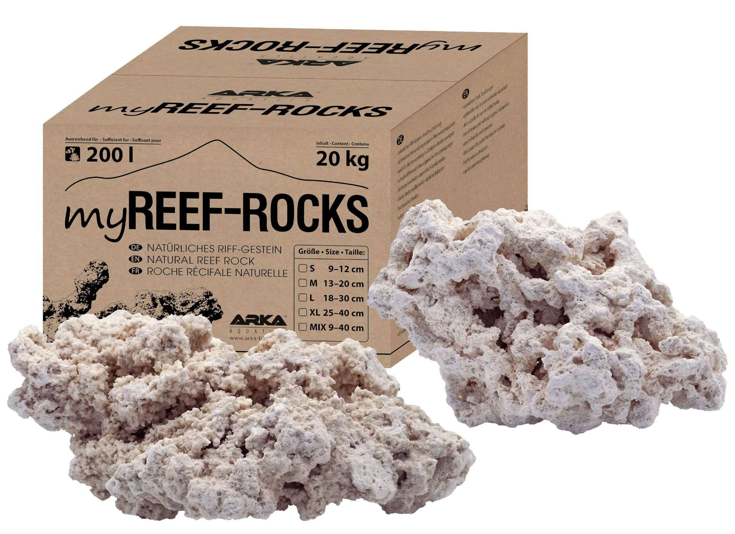 Riffgestein groß Meerwasseraquarium 25-40 cm 20 kg - myReef-Rocks Aragonit | natürliches Aragonitgestein, porös, schadstoffrei, für Riffaufbau, Bakterienbesiedlung, Aquascaping, Riffaquarium, Meerwasser