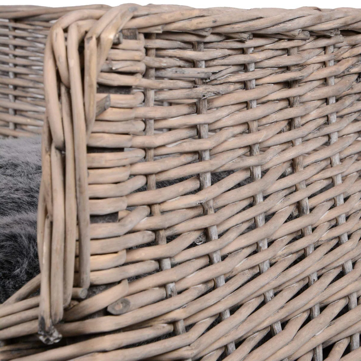 UNUS Hundebett Hundekorb Hundekörbchen aus Weide eckig mit Kissen grau für große und kleine Hunde 88 cm Breite