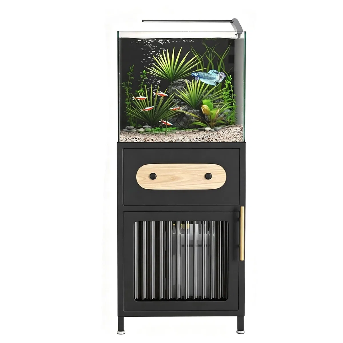 Aquarium Unterschrank 5–20 Gallonen, Metall Aquarium Schrank mit Schublade und Tür, Stauraum aus Karbonstahl, Ohne Montage, für Terrarium (Ohne Aquariums) black 45*25cm/17.7*9.8in