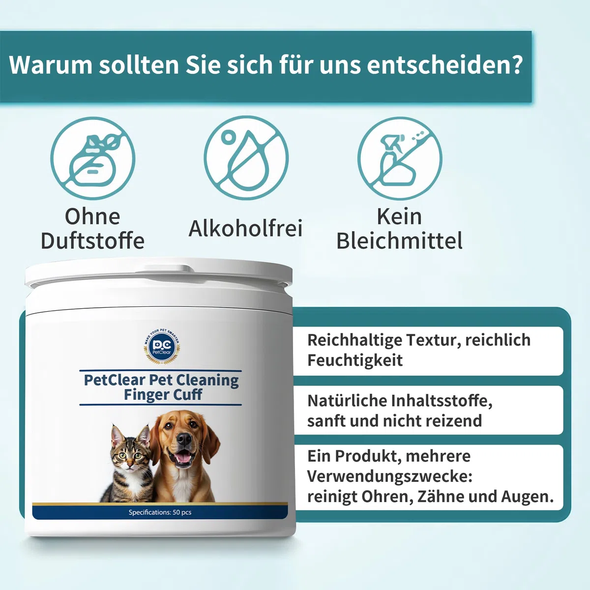 Ohrpflege Finger-Pads für Hunde und Katzen 64 Dosen | 1 Dosen 50 Stück Mit Aloe Vera | Ohrenreinigung zur Vorbeugung von Ohrenentzündungen, Großabnahme, Ideal Für Tierpensionen, Haushalte Mit Mehreren Haustieren