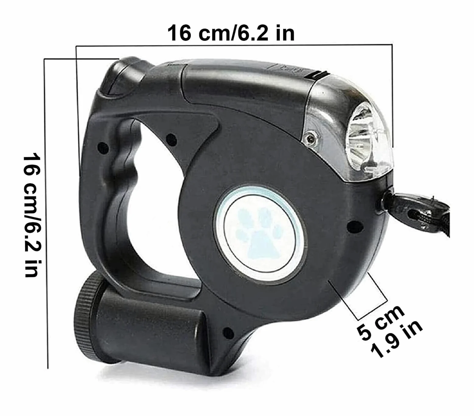 GOUJIAN 5M/16Ft Einziehbare Hundeleine, Strapazierfähige Hundeleine Mit LED-Taschenlampe Und Abfallbeutel, Einhandbremse, Starkes Nylonband, Verwicklungsfrei Dog Leash | Noir