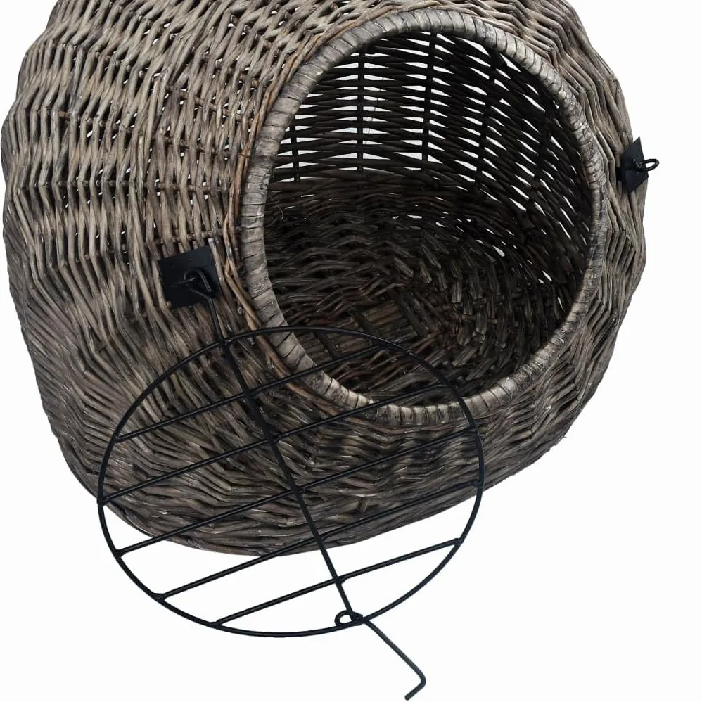 Katzen-Transportkorb Grau aus natürlicher Weide 60x45x45 cm mit Schlaufe, robuste Tür, transportabel und sicher für Katze, Welpe, Kleintier bei Reise, Tierarzt, Outdoor und Auto