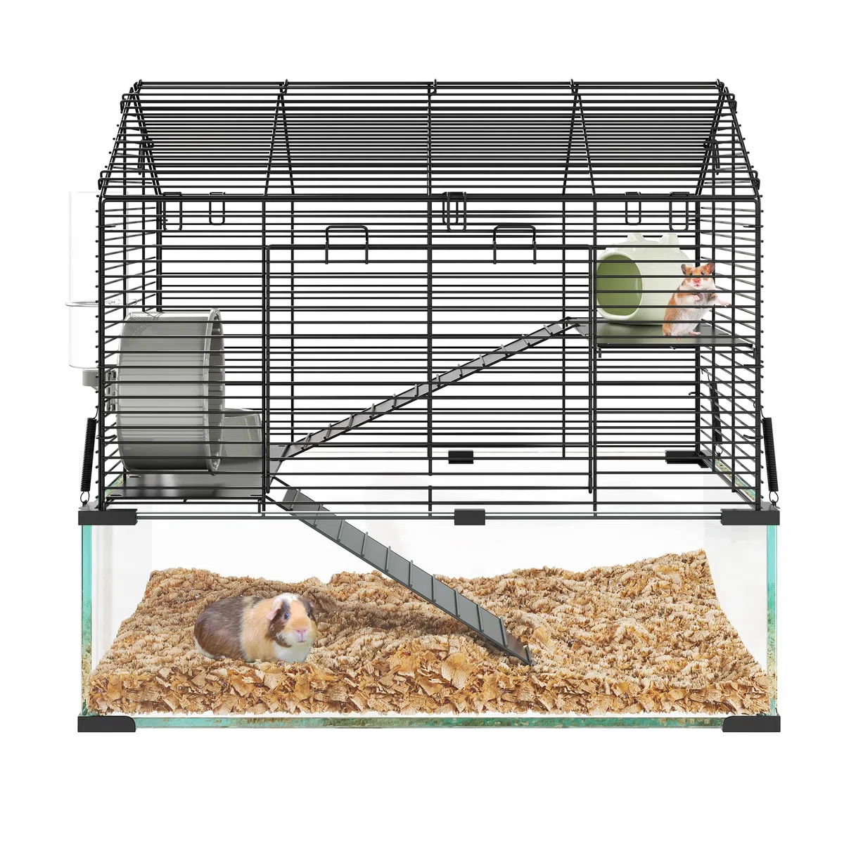 Hamsterkäfig Mit Glasbecken 58x38x54 cm, Belüfteter Kleintierkäfig Nagarium 3 Etagen, Komplettset Mit Laufrad & Zubehör Für Mäuse Und Andere Nager