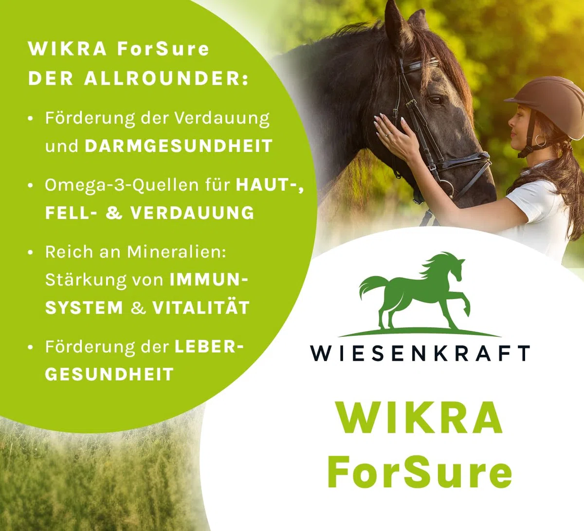 Wikra ForSure – 5kg – Natürliches Zusatzfutter für Pferde, mit Tierärzten entwickelt, bei Magenproblemen, Kotwasser & Darmbeschwerden, 100% naturrein, getreidefrei, industriezuckerfrei