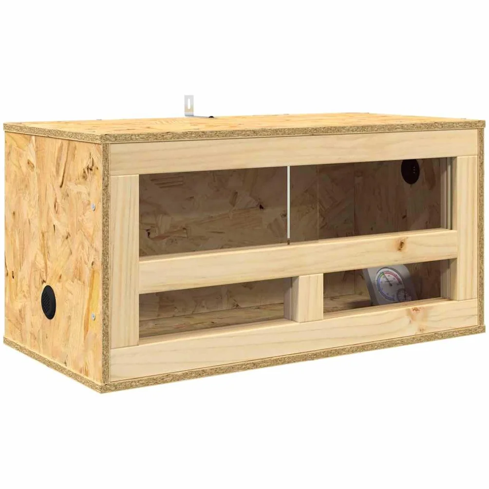 OSB Terrarium 60x30x80 cm Braun mit Holzschiebetür, Reptilien Terrarium aus OSB und Glas für Amphibien, geräumiges mit eingebauten Holzregalen