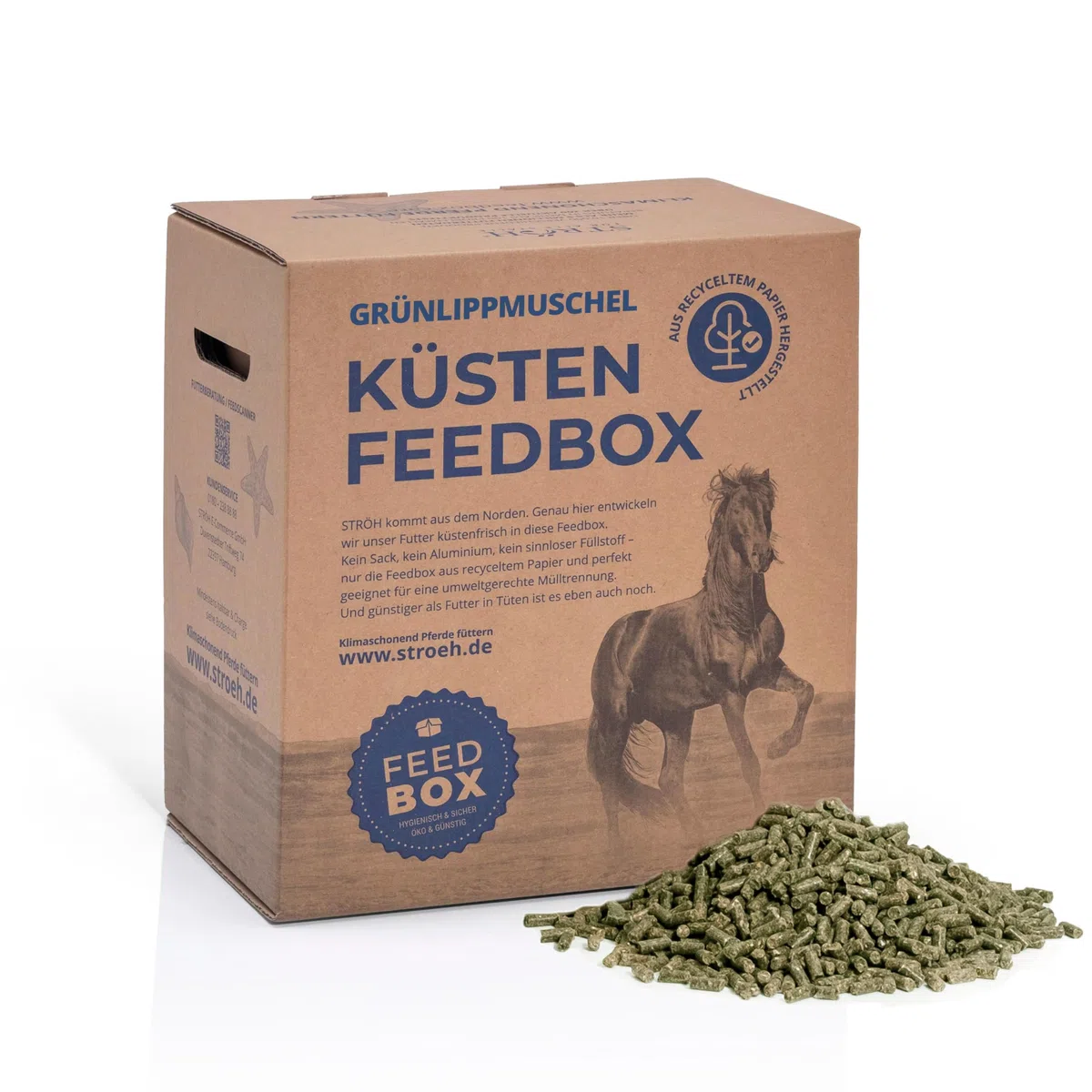 STRÖH Grünlippmuschel Pellets für Pferde - 4,5 kg Feedbox - 100% Natürlich