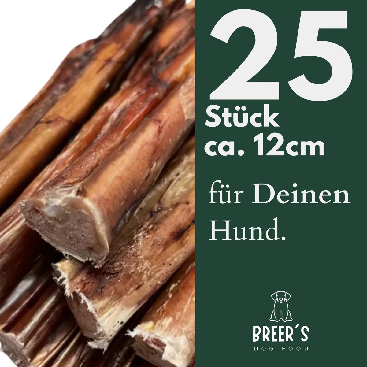 BREERs Getrocknete Ochsenziemer 12 cm für Hunde 25 Stück eigene deutsche Herstellung | Hundeleckerli Kaustange Hundesnack für große, kleine Hunde & Welpen | Kauartikel reinigt und stärkt das Gebiss