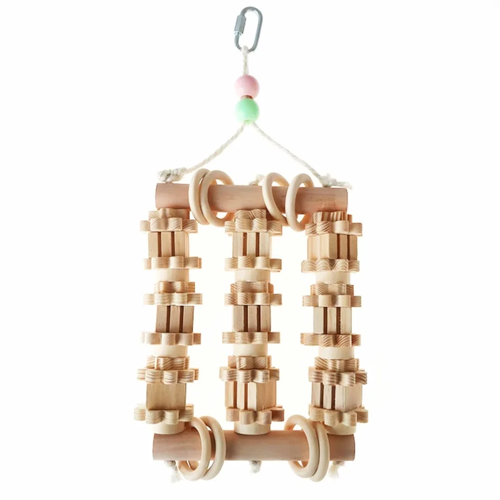 ArinkO Kauspielzeug aus Holz mit Hängeschaukel für Papageien – natürliches, sicheres und langlebiges Vogelkäfig-Zubehör