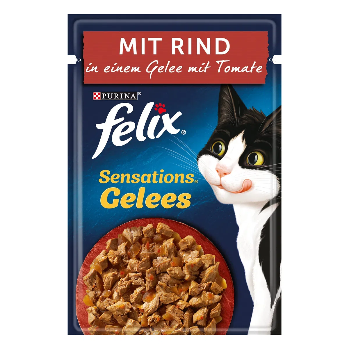 FELIX Sensations Gelees Katzenfutter nass, mit Rind & Tomate in Gelee, 156er Pack (26 x 85g)