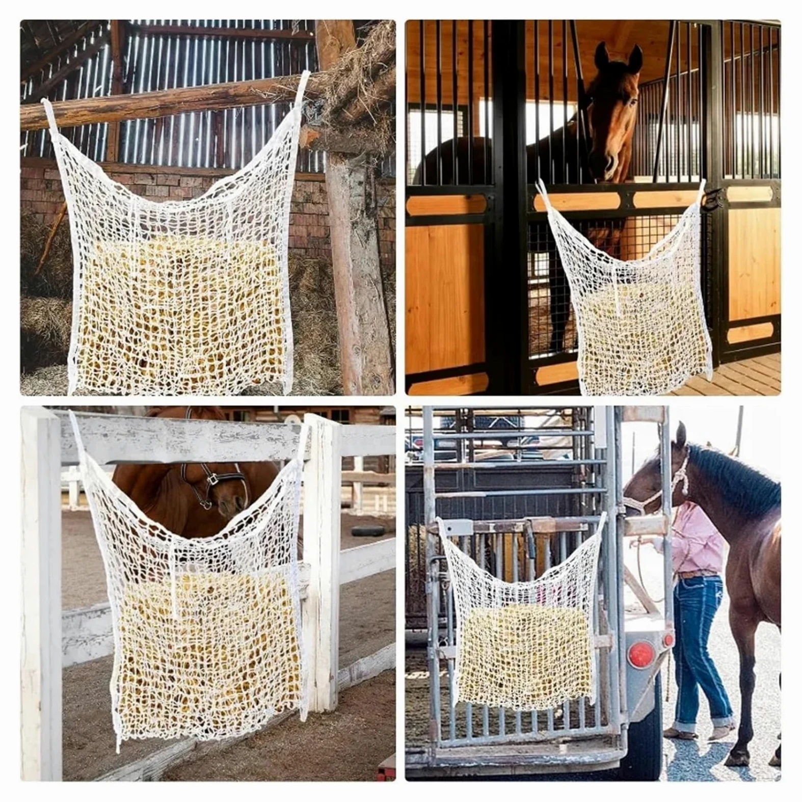 Heunetz für Pferde 2-teilige Heunetze for langsames Füttern von Pferden, 80 x 90 cm, Pferdetasche mit großem Fassungsvermögen und Kleiner Öffnung for Pferdeziegen(HayNet-Bk-2p)