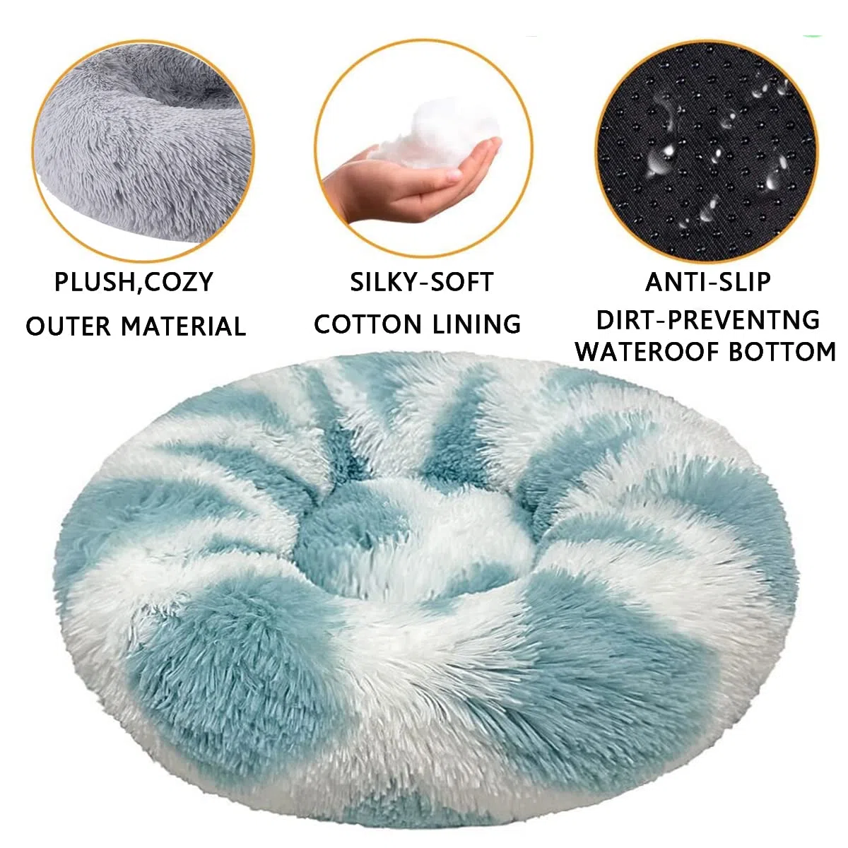 Beruhigendes Hundebett, Anti-Angst-Hundebett, Plüsch-Donut-Hundebett für kleine Hunde, weiches, flauschiges, bequemes Hundebett aus Kunstfell, waschbares kuscheliges Haustierbett, Durchmesser 81 cm