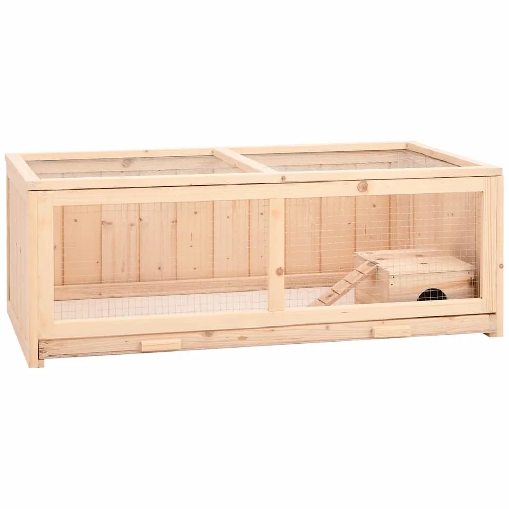 Hamsterkäfig 104x52x38 cm aus Massivholz Tanne mit Drahtgitter, ausziehbarer Bodenwanne, für Nagerhaus, Freigehege, Innenhaltung, Wohnung, Garten und Balkon