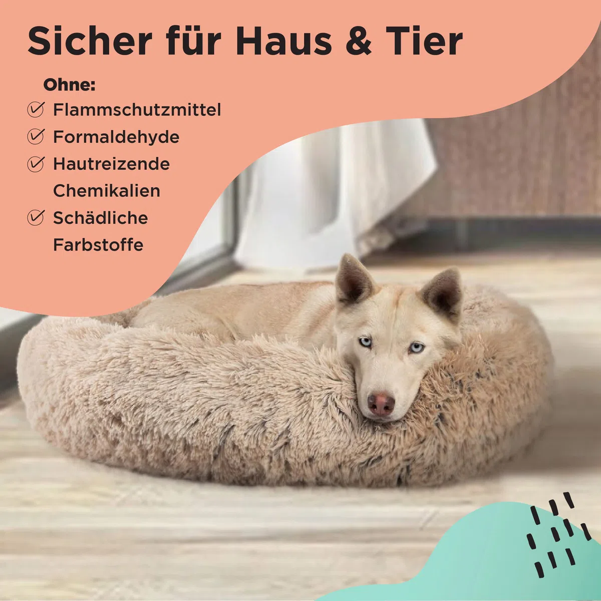 Best Friends by Sheri The Original Calming Donut - Beruhigendes Haustierbett - maschinenwaschbarer Reißverschluss-Bezug - Taupe - 91 x 91 cm - L
