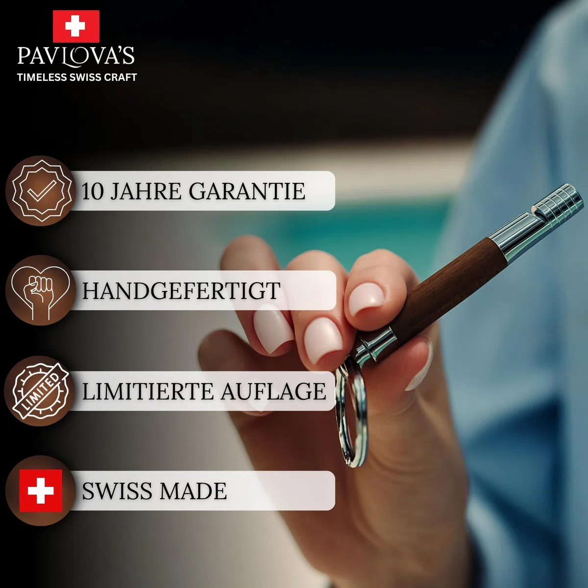 Pavlova’S Schweizer Hundepfeife mit Umhängeband – Handgefertigt aus Walnussholz & Edelstahl – Klare Trainingspfeife für den Außenbereich – Geschenkbox – 10 Jahre Garantie – Limitierte Edition