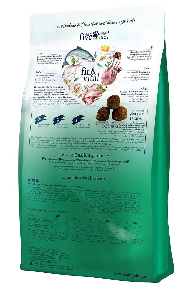 Happy Dog 60761 - Supreme fit & vital Maxi Adult - Hunde-Trockenfutter für große Hunde - 14 kg Inhalt