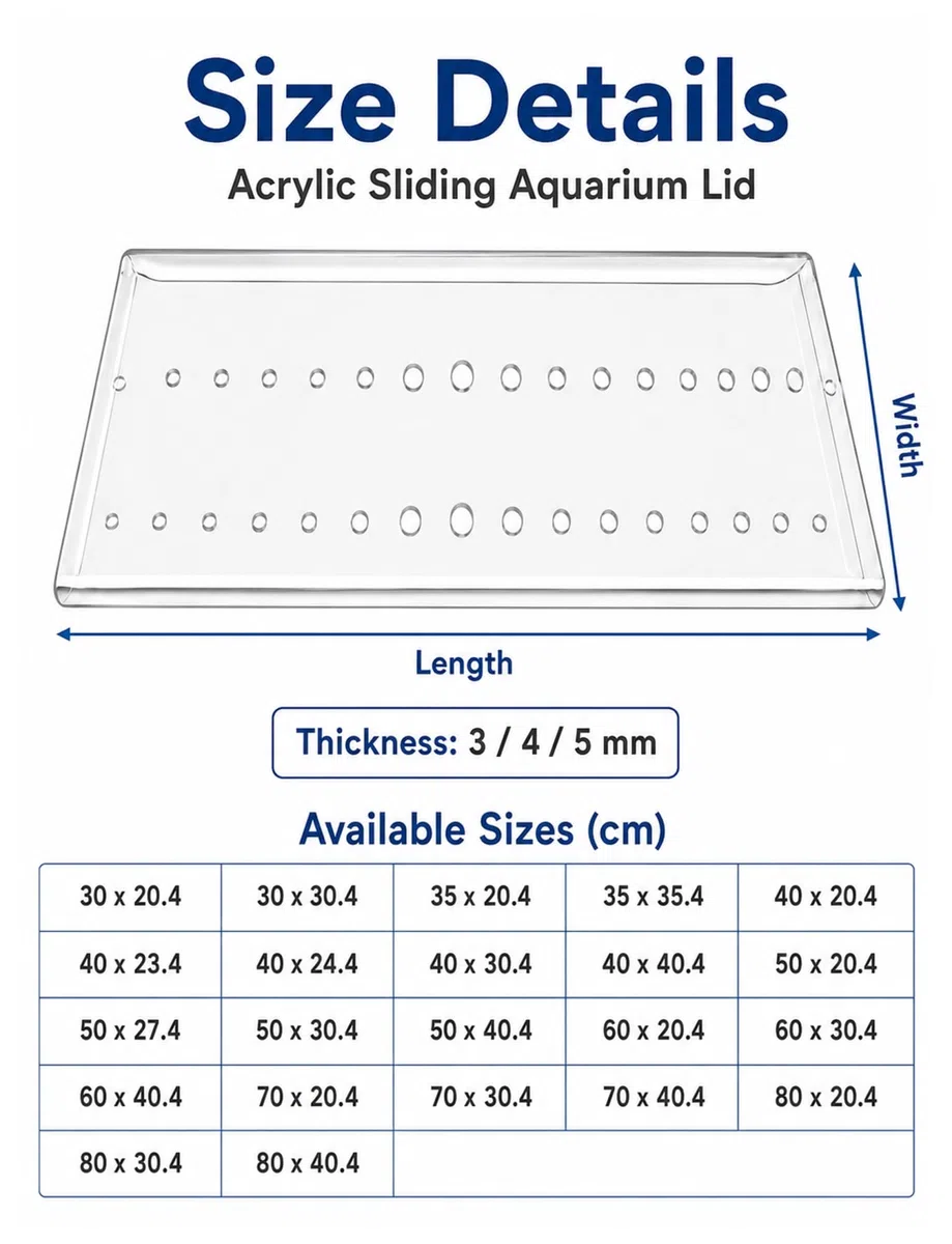 Generisch Acryl Aquarium Abdeckung Transparent, 3/4/5 mm Schiebeabdeckung für Fischbecken, Sprungschutz Deckel mit Luftlöchern, Lichtdurchlässige Aquariumplatte(5mm,80x40.4cm)