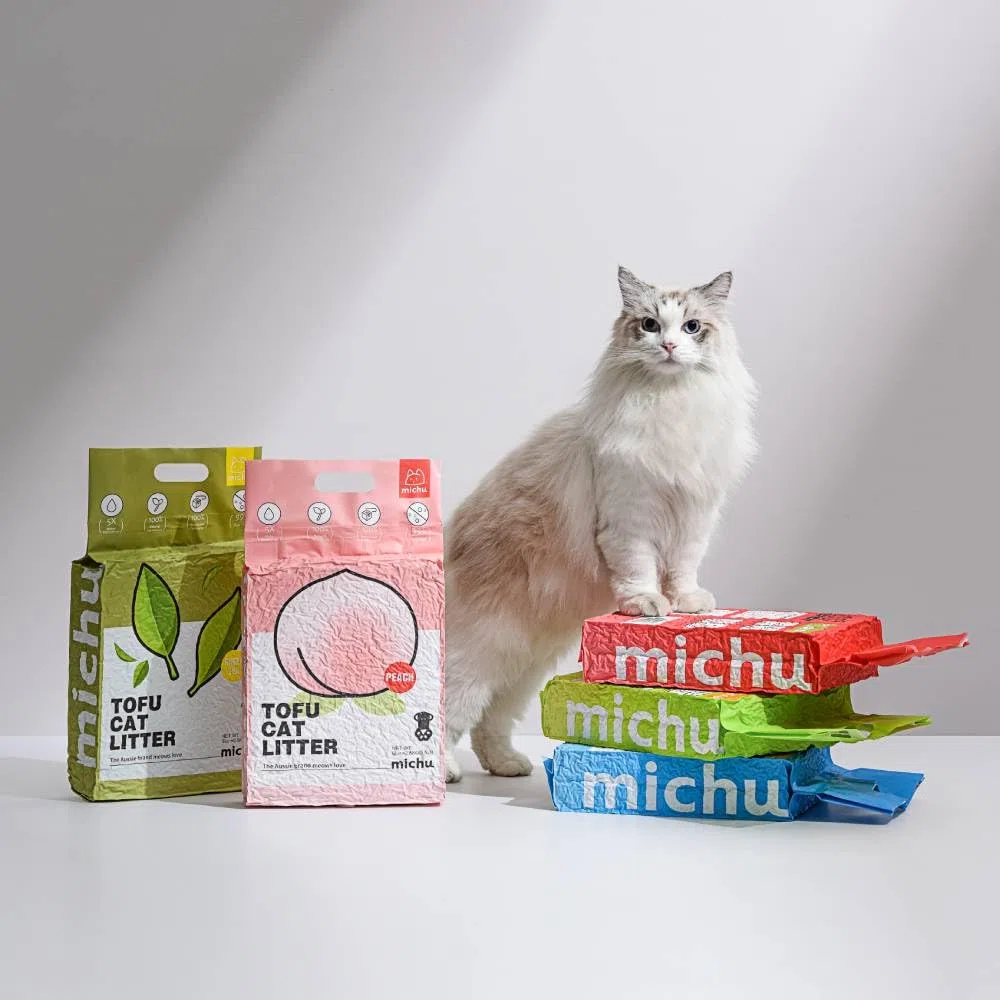 Michu Tofu Katzenstreu, natürliches klumpendes Tofu-Katzenstreu, schnell klumpend und leicht zu schaufeln, 2,5 kg/2,5 kg, 5 Düfte (Pfirsich, 3 Stück)