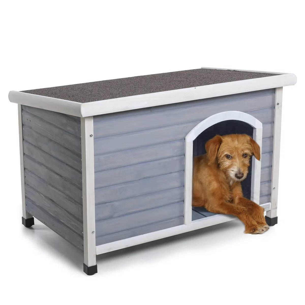Petsfit Hundehütte für draußen, Hundehütte mit abnehmbarem Boden für einfache Reinigung, isoliertes Holzhaus für draußen, Steildach, kleines Versteck, 78 x 53 x 58 cm (klein)