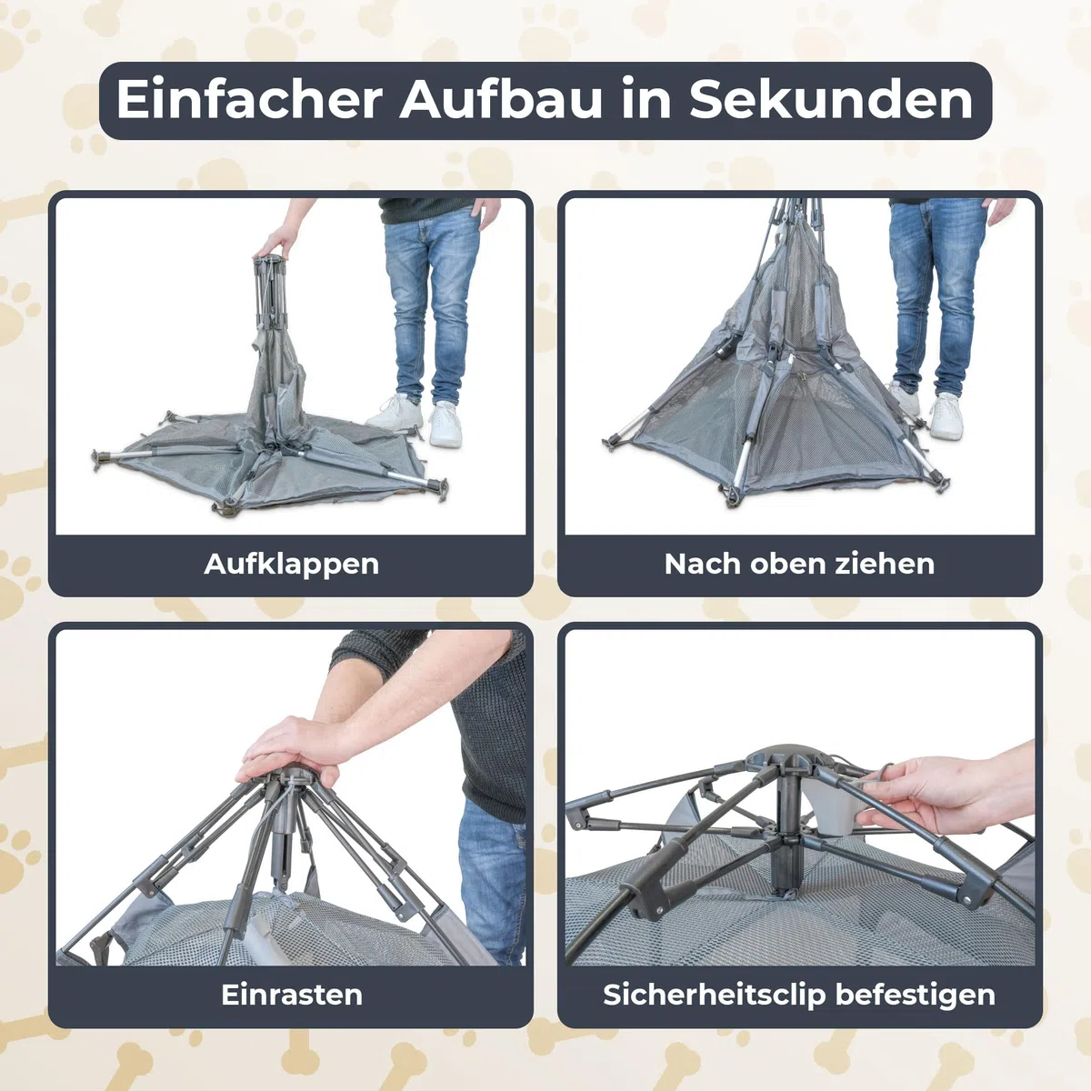 PETY Laufstall für Hunde - 100 x 60 cm mobiles Hundezelt mit Tragetasche und Heringen - Outdoor und Indoor Tiergehege - Hunde Reisezubehör für Camping – Anthrazit