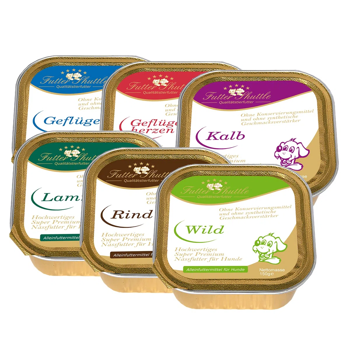 Angebot Hunde Nassfutter Sparpaket. 72 Schalen 150g in sechs vers. Geschmacksrichtungen. Eines der besten Hundefutter Nassfutter auf dem Markt!