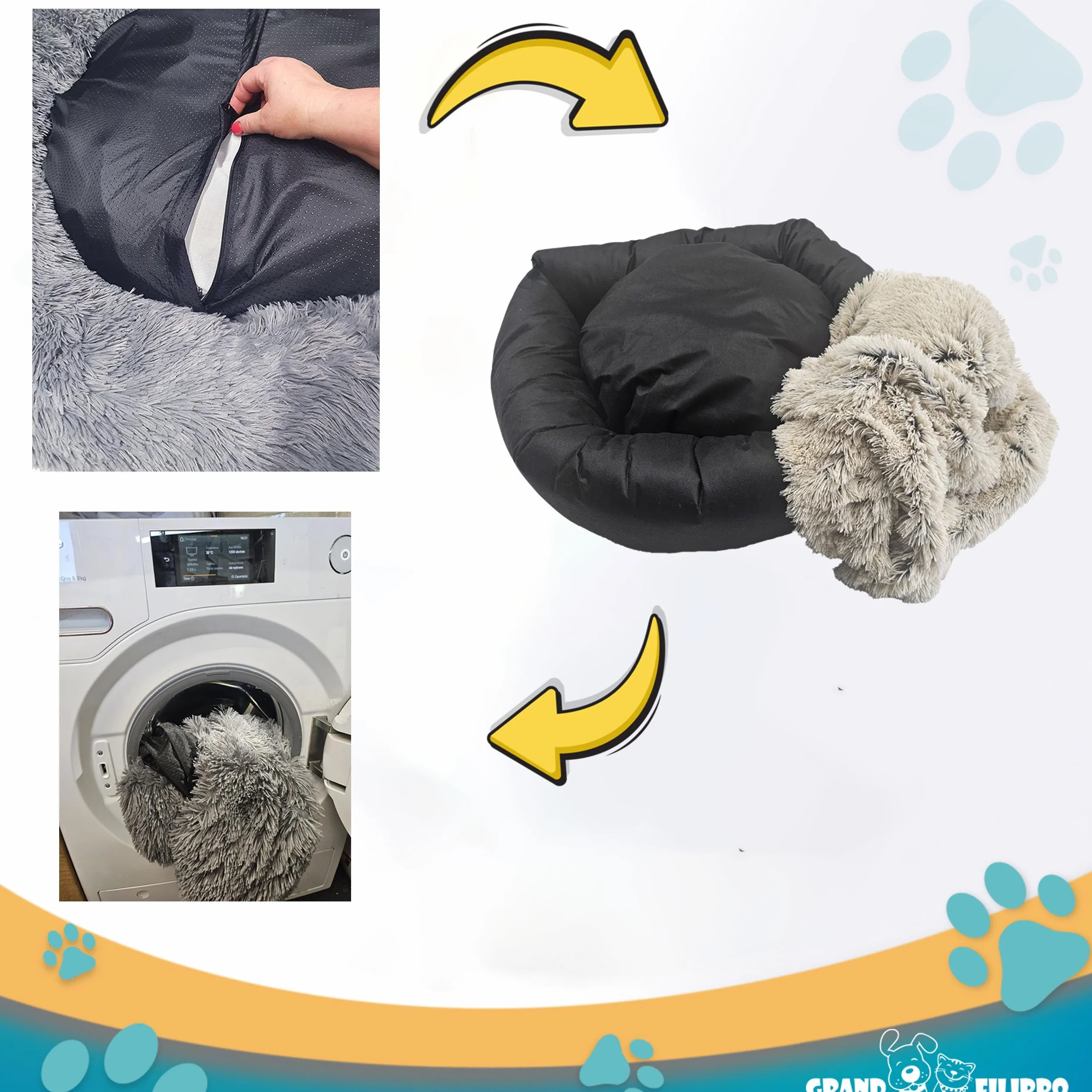 Fluffy Hundebett mit waschbarem Bezug 120 cm - Handgefertigt Hundebett Flauschig - Hundekissen Flauschig - Katzenbett Maschinenwaschbar - Rund Katzenbett Beige