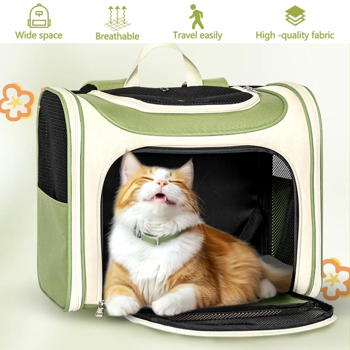 Galatée Hunderucksack, Von Fluggesellschaften Zugelassener Haustierrucksack Für Kleine Und Mittelgroße Hunde Und Katzen, Katzentasche Für Reisen, Spaziergänge, Wandern Im Freien(Grün)