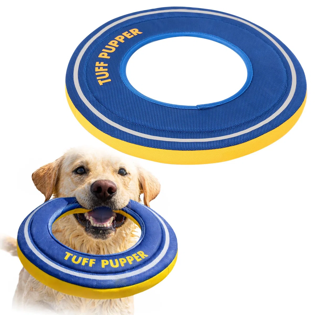 Tuff Pupper Schwimmendes Hunde-Frisbee-Spielzeug | Apportieren Sie nur kein Kauspielzeug | weiche Schaumstoff-Apportierscheibe | gut sichtbares Wasser- und Schneespiel | sanft zu den Zähnen | leichtes
