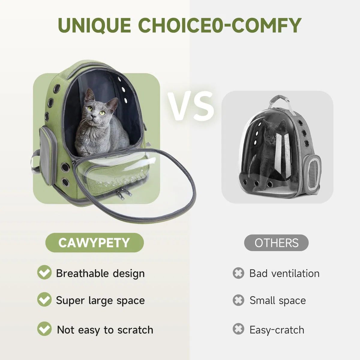 Cawypety Katzen-Rucksack-Tragetasche, atmungsaktiv, großer Platz, Bubble Pet Rucksack für Kitty kleine Hunde bis zu 6,8 kg, transparente & faltbare Haustiertrage für Reisen Wandern