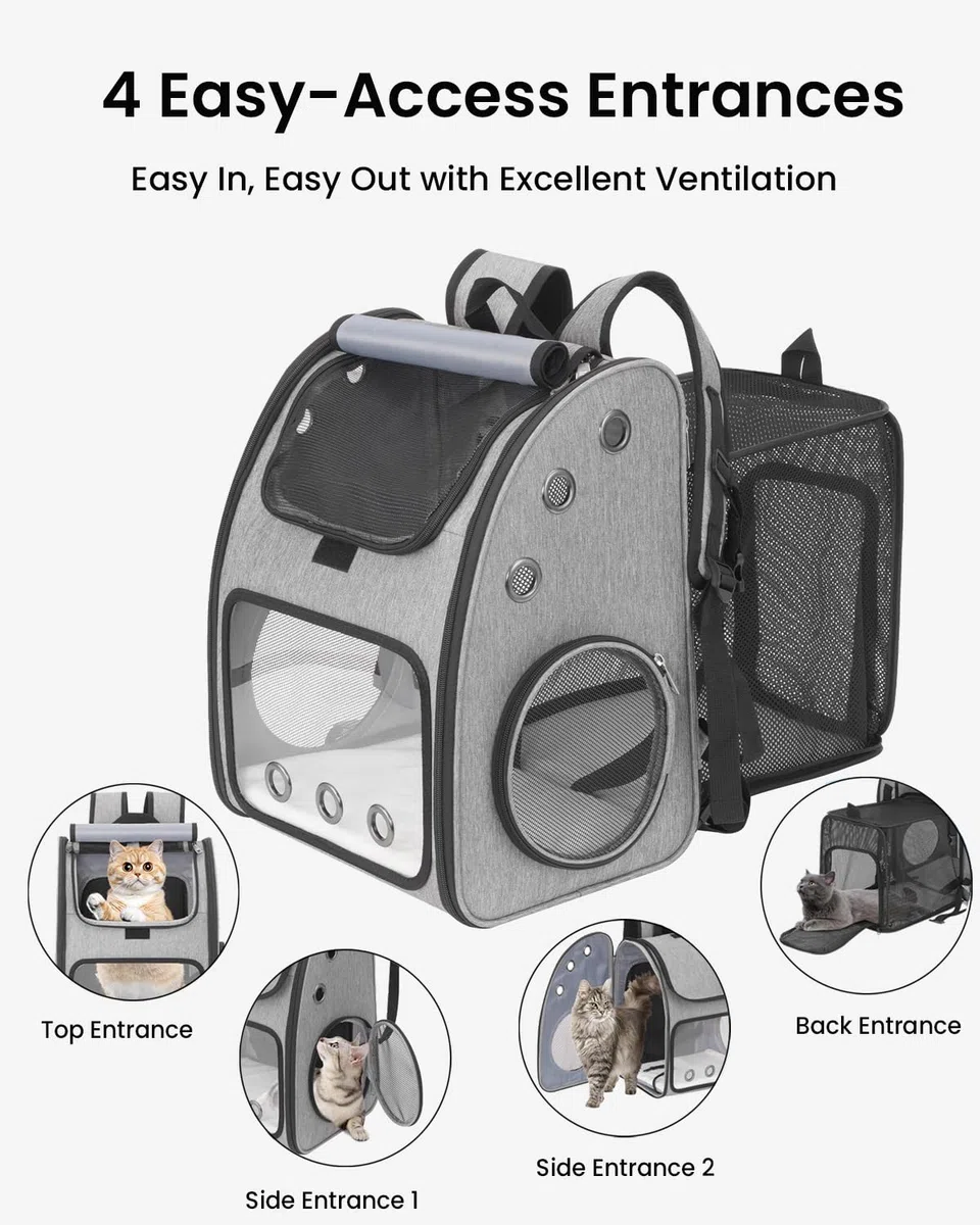 Erweiterbarer Haustier-Rucksack für Katzen, Hunde und Kleintiere, tragbare Haustier-Reisetasche, super belüftetes Design, Fluggesellschaft genehmigt, ideal für Reisen/Wandern/Camping