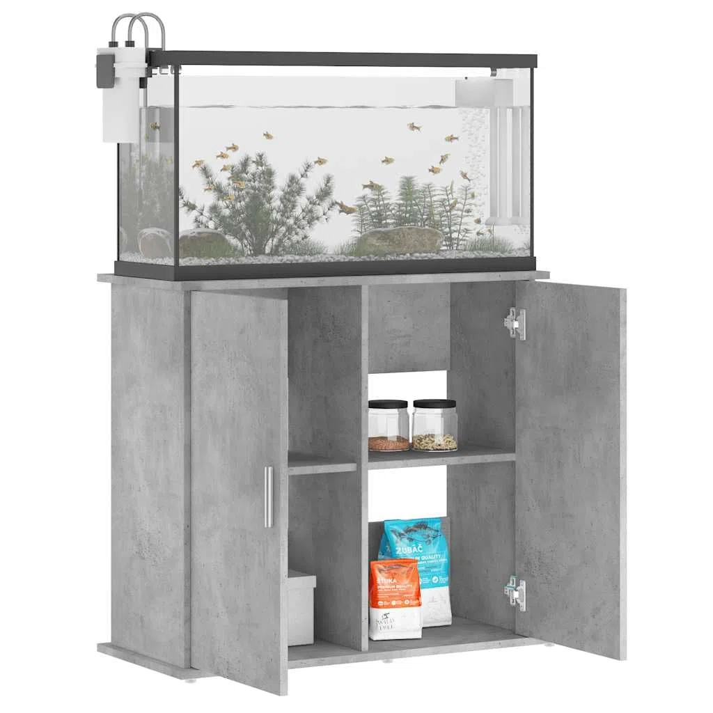 Aquariumständer Betongrau 81 x 36 x 73 cm Holzwerkstoff | 4 Türen Stauraum, Feuchtigkeitsbeständig, Stabile Konstruktion, Mit Wandbefestigung