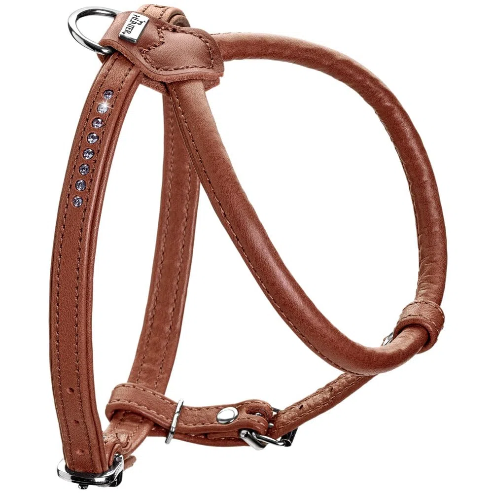 Hunter Hundegeschirr Round & Soft Canadian UP, Farbe: Cognac, weiches, geschmeidiges Leder, rundgenäht, fellschonend, nachhaltig, Made in Germany, Größe: S/1