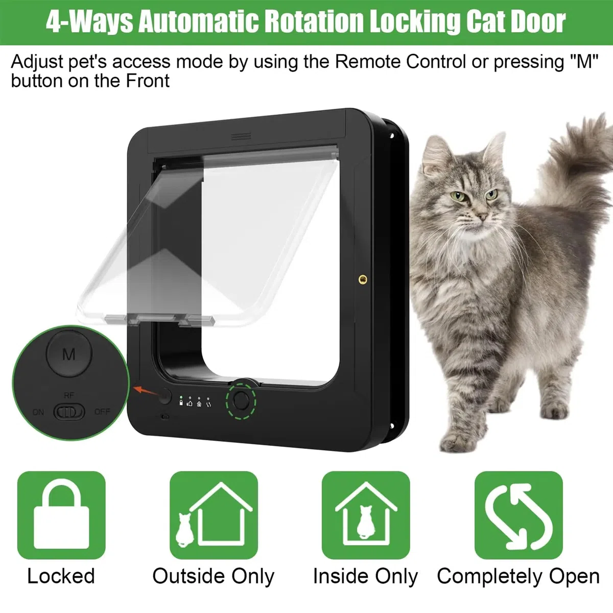 Smart Cat Flap, Mikrochip Katzentür mit 2 Sensorhalsbändern und Fernbedienung, ideal für Katzen und Welpen, Öffnungsgröße 19,6 x 21,1 cm, einfach zu installieren