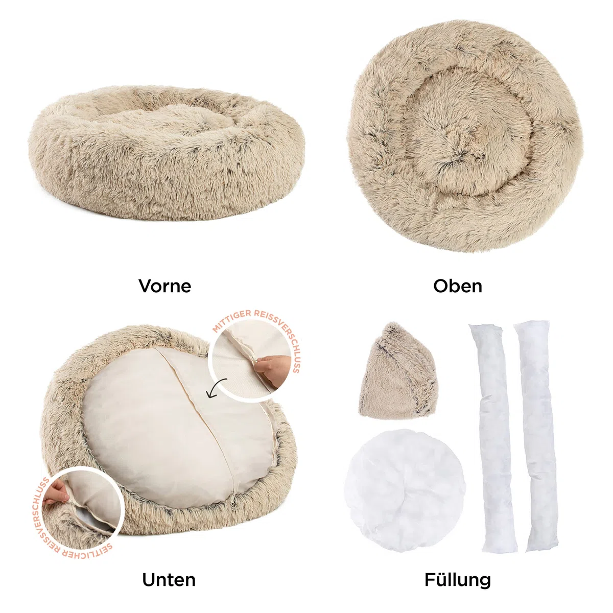 Best Friends by Sheri The Original Calming Donut - Beruhigendes Haustierbett - maschinenwaschbarer Reißverschluss-Bezug - Taupe - 91 x 91 cm - L